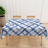 Lofaris Blue and Grey Graffiti Grid Rectangle Tablecloth for Abstract Modern Urban Art Dining Decor